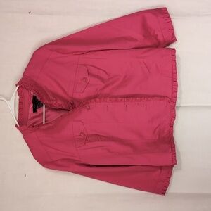 Sandro Fuschia Pink Ruffle Trim Blazer Button Front Size Extra Large